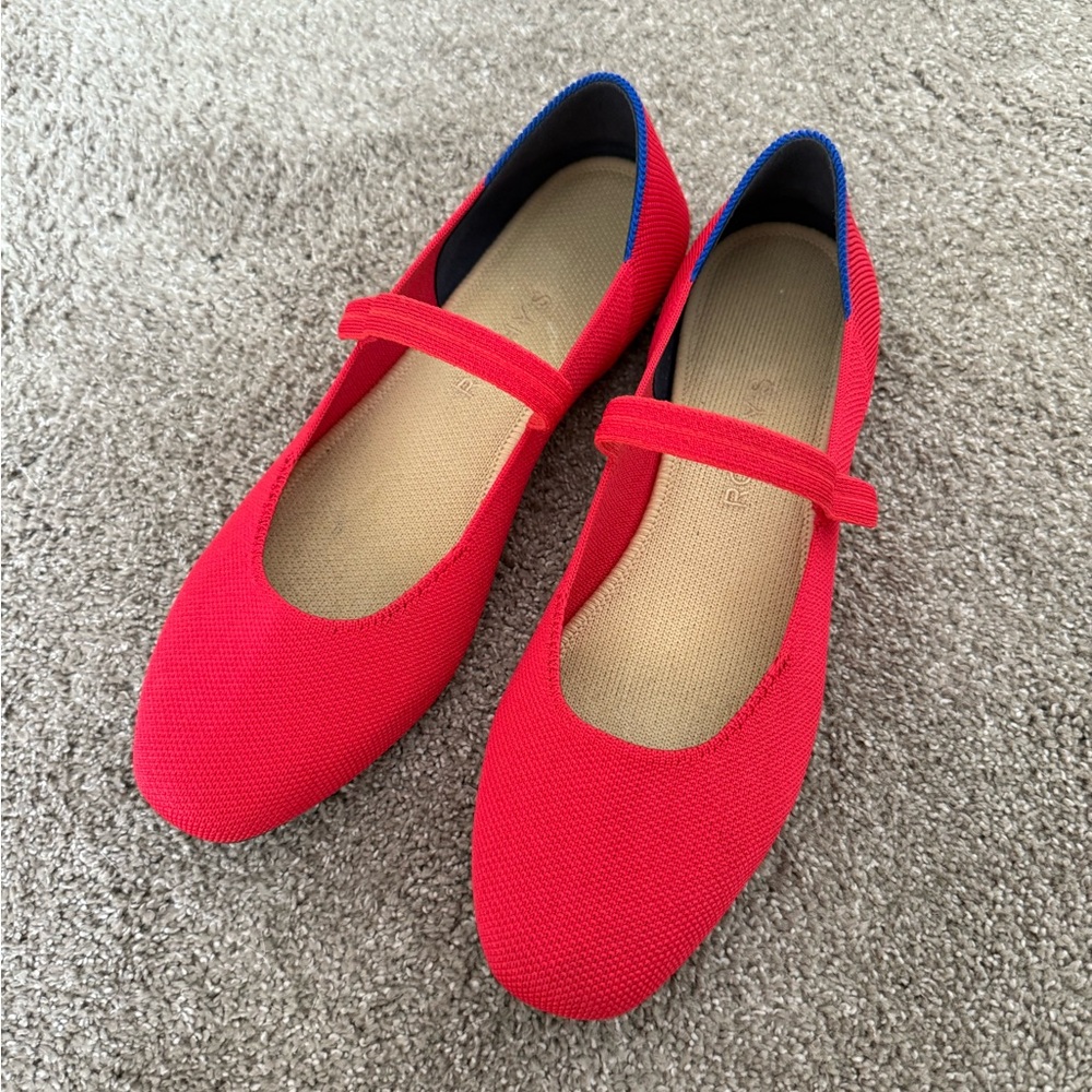 Rothy's Red Flats with Blue Trim